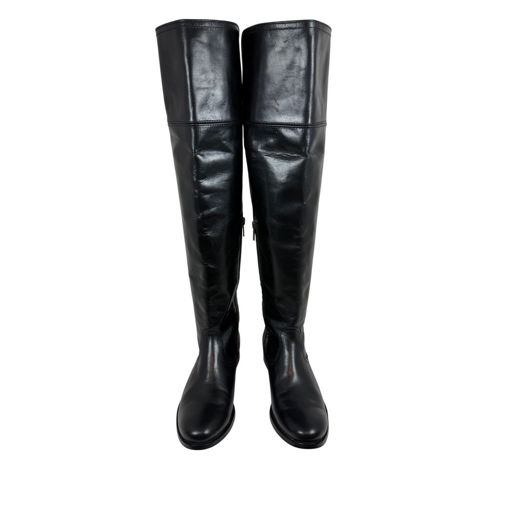 FRYE Melissa Over The Knee Leather Riding Boots, Harness Buckle, Black, Size 6.5